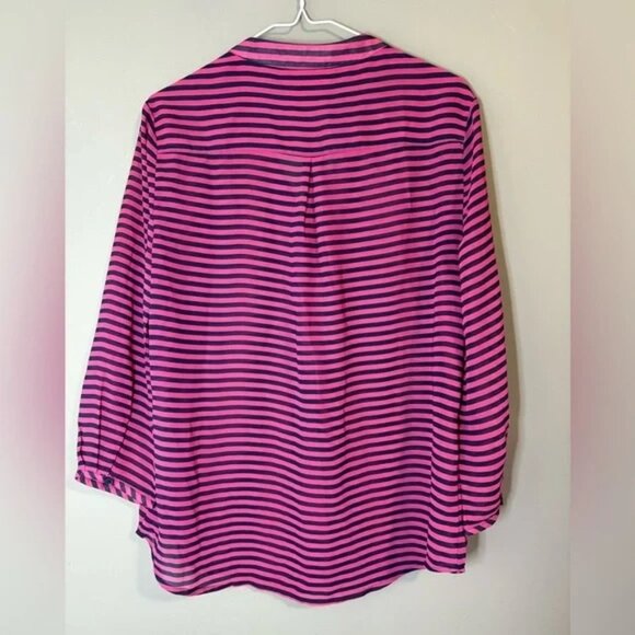 Banana Republic size M Pink and Black Striped Sheer 3/4 sleeve button up blouse - Picture 4 of 7